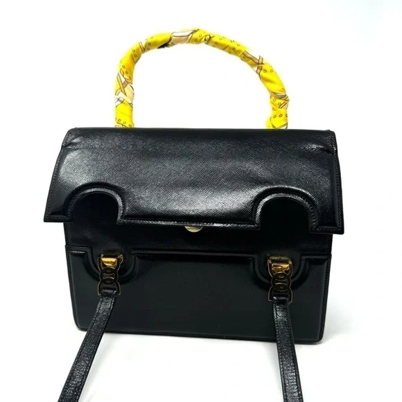 Gucci Vintage 60s Black Leather Top Handle Bag